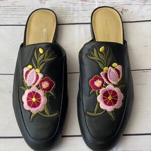 Marc Fisher Women Black Floral Embroidered Mules - 8.5